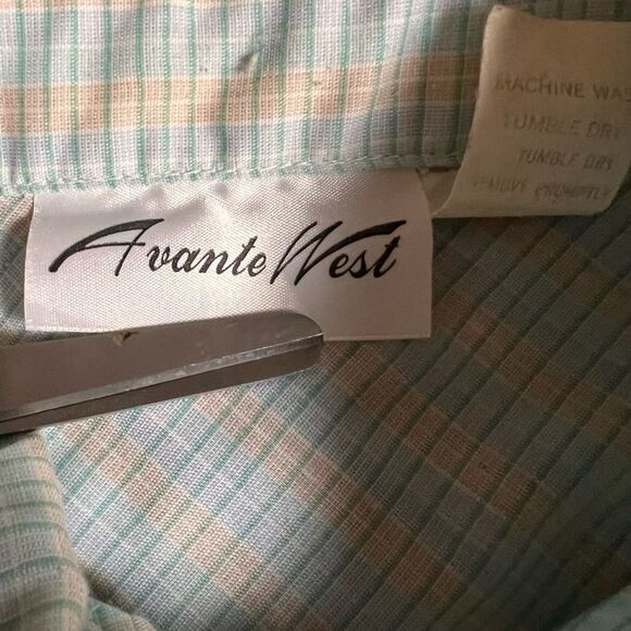 Vintage Avante West Plaid Western Shirt Sz 15/16 Pearl Snap Buttons Aqua Blue - Picture 3 of 11